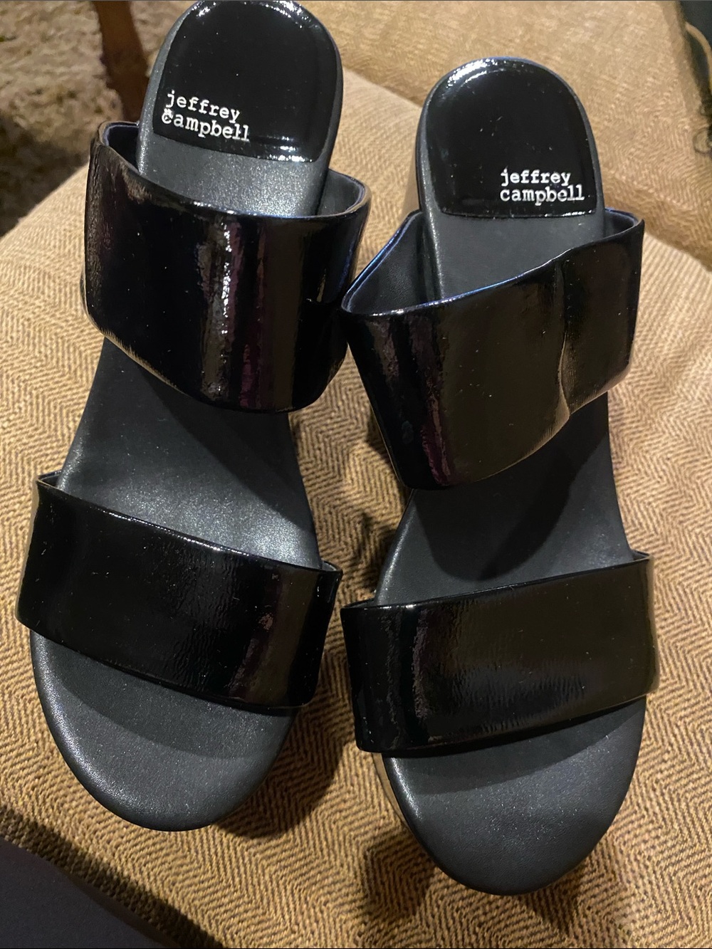Jeffrey Campbell Black Patent Double Band Slide Mules